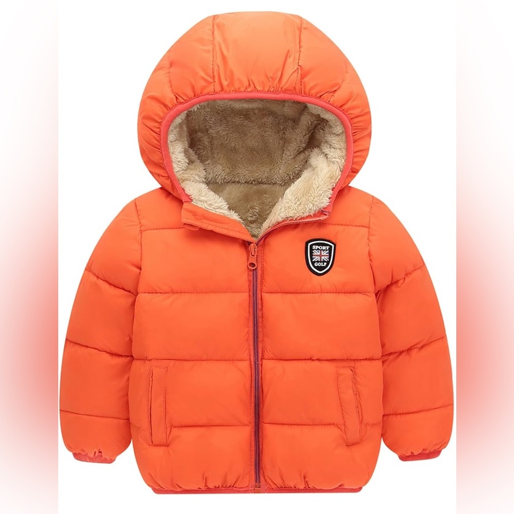 Orange Hooded Puffer Jacket